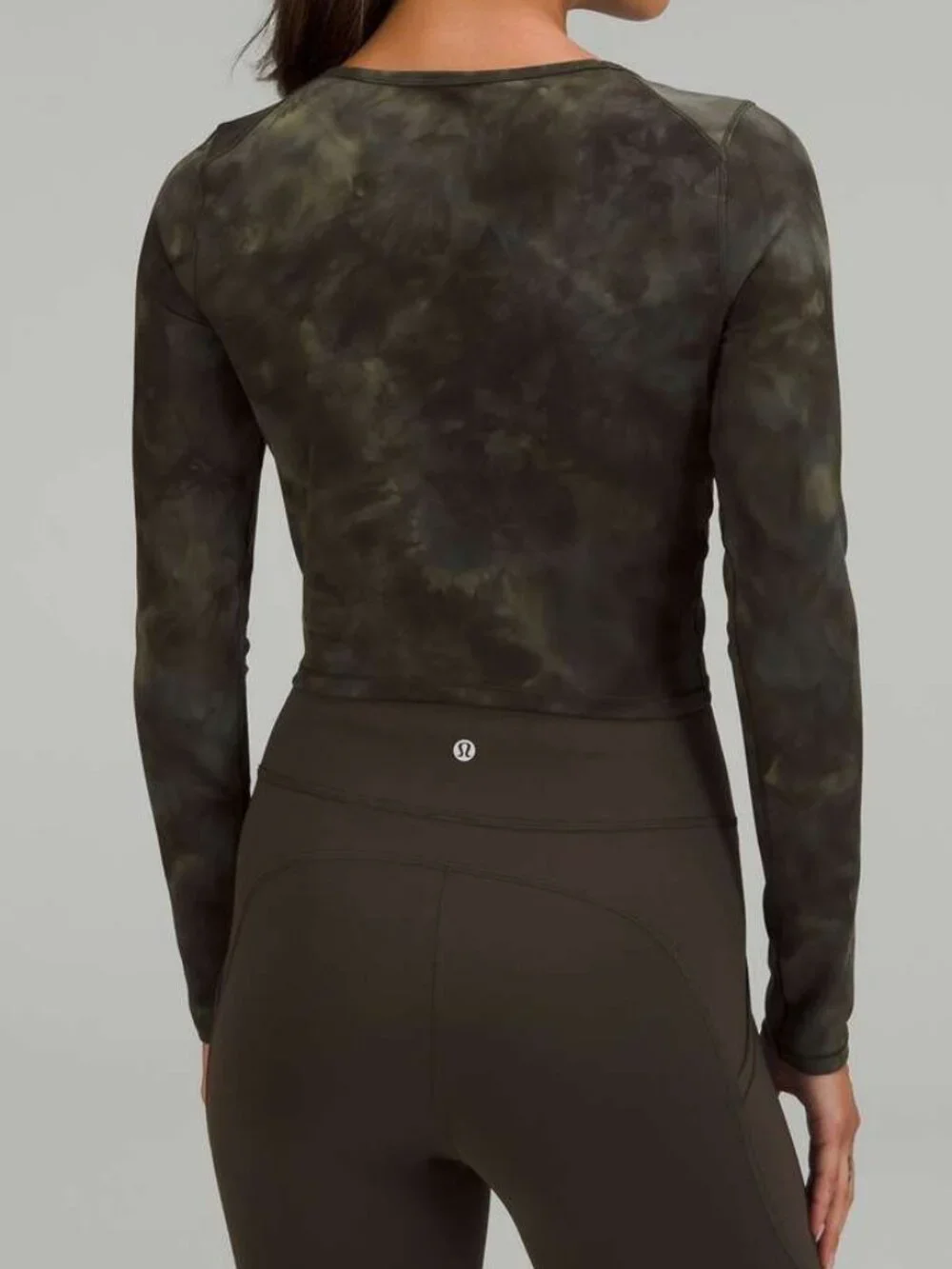 Lululemon Wunder Train Cropped Long Sleeve Diamond Dye Medium Olive 12 NWOT